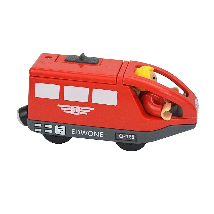 Magnetic Electric Train Car Locomotive Wooden Track Slot Diecast Railway With Two Carriages Train Wood Kid Toy Biro Leduo Track