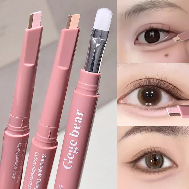 Double Ended Lying Silkworm Pencil 2 in1 Highlighter Nude Lower Eyelid Contour Aegyo-sal Eyeliner Makeup Stick with Detail Brush Main image