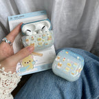 Cartoon Cake Bear Blue Wave Case for AirPods 2 3 4 ANC Cover with Keyring for Apple AirPod Pro 3 2025 Earphone Protective Cases