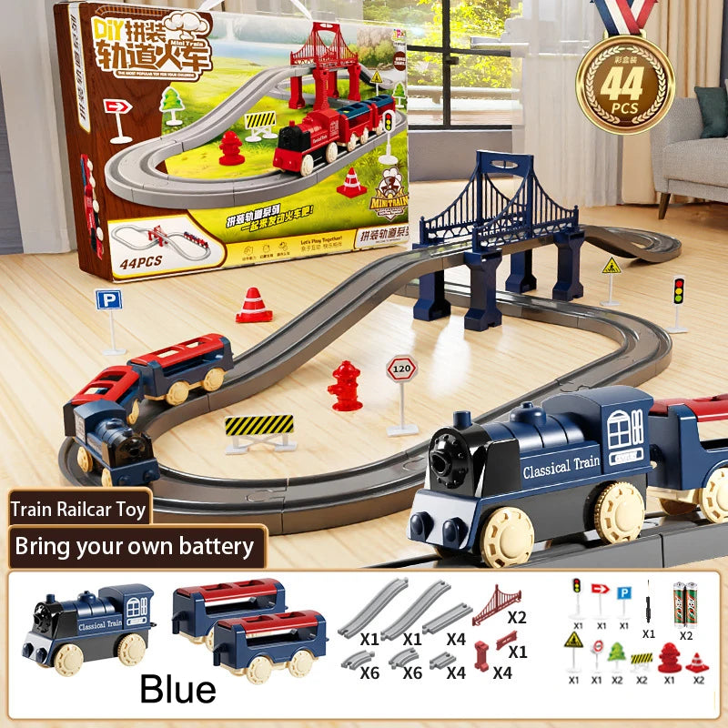 44Pcs/set Electric Train Track Sets Assembling Rail Train Car Toys Boy Educational Simulation Model Christmas Birthday Gift