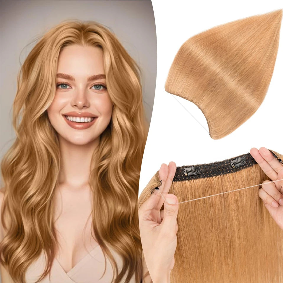 TESS Wire Hair Extensions Invisible Straight Wire Remy Human Hair Extensions with Transparent Line Clip In Hair Weft For Women