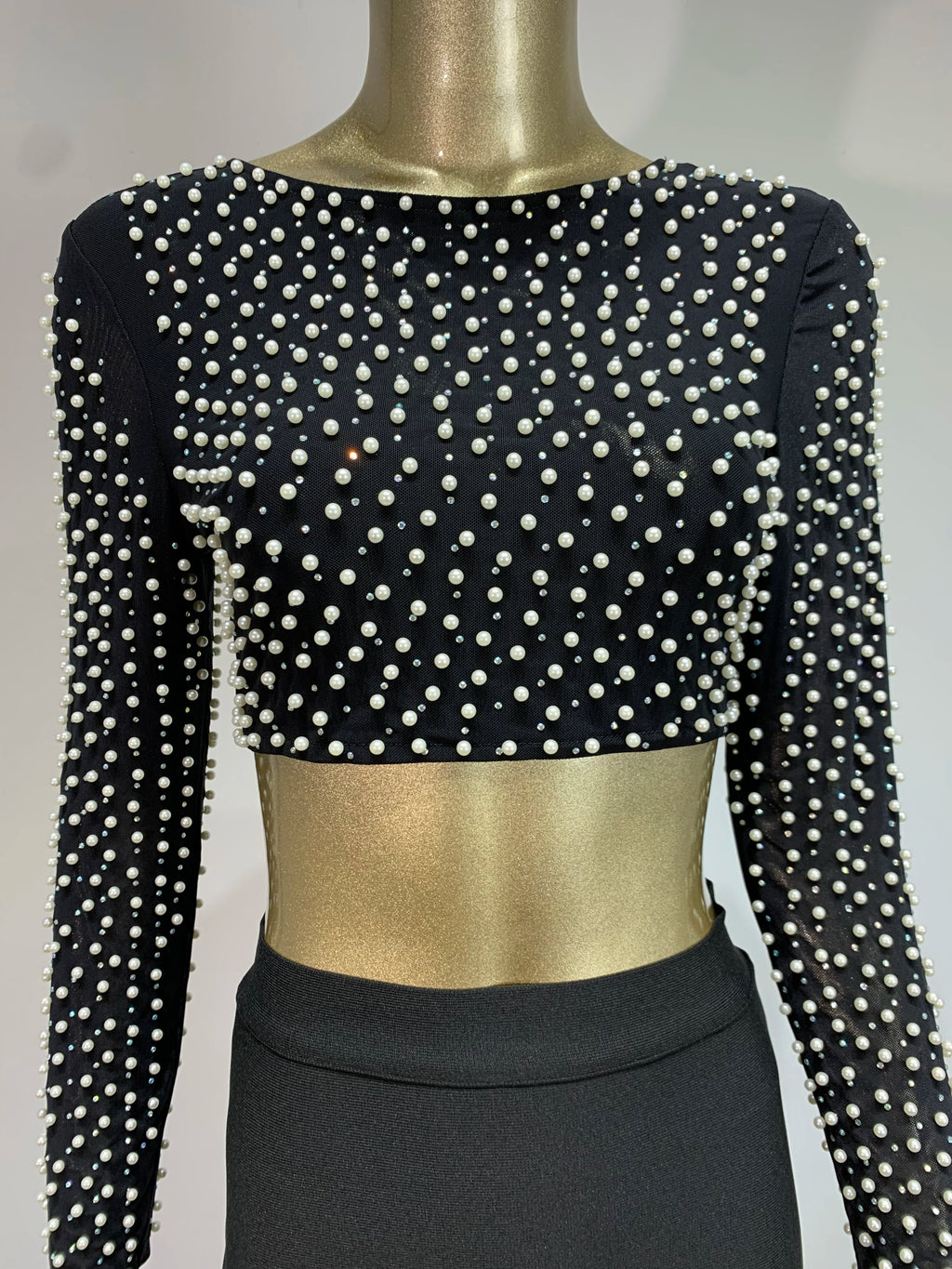 Sexy O Neck Long Sleeve Mesh Pearl Beige Black Celebrity Midi Women Bandage Set 2024 Designer Evening Party Women's Set