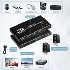MZX 2-In-1-Out KVM Switch 4K 60Hz HDMI-compatible USB 3.0 Hub Switcher Docking Station Dock Computers PC Share Keyboard Printer