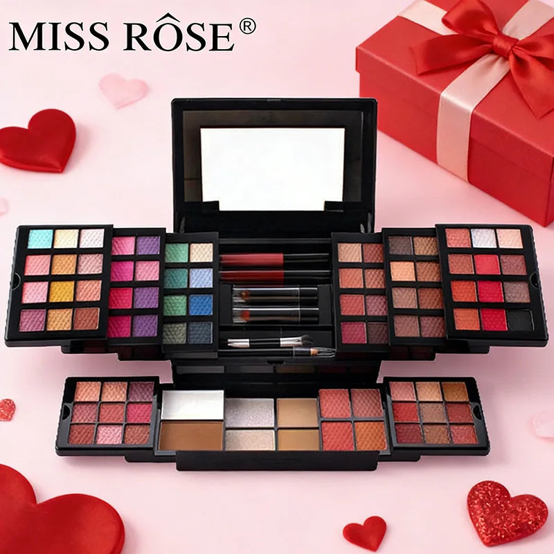 MISS ROSE 104 Color Eye Shadow Powder Puff High Gloss Lipstick Mirror Makeup Durable Easy Makeup Multi-Function Makeup Set Main image