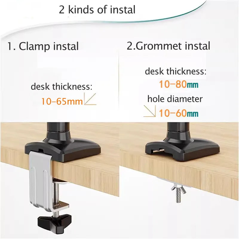 D-MOUNT D80 metal alumin 2-10KG 13"-32" monitor desktop stand mount gas spring arm full motion rotate clamp 0-60mm grommet