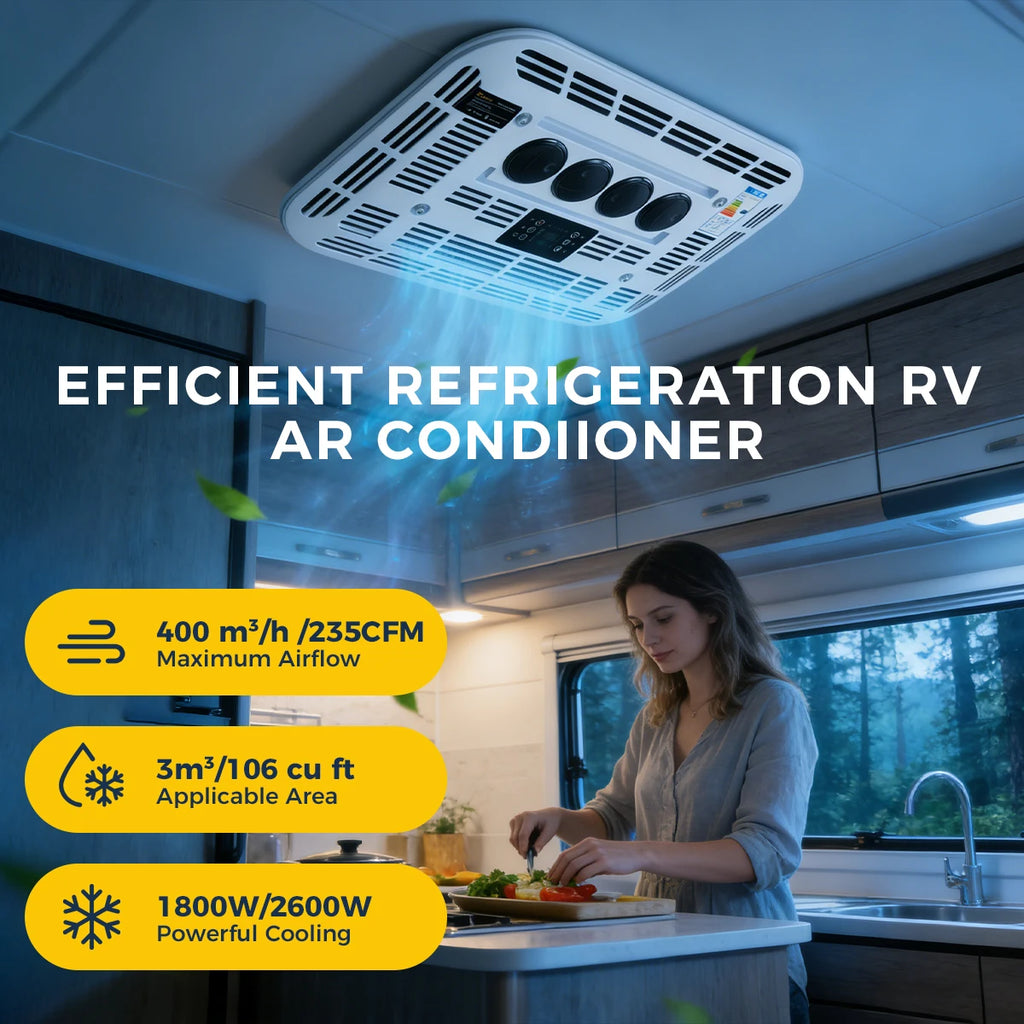 RV Rooftop Parking Air Conditioner 12V/24V DC Electric Cooling Low Noise & 4m³ High Efficiency For Vans, Campers, Motorhomes