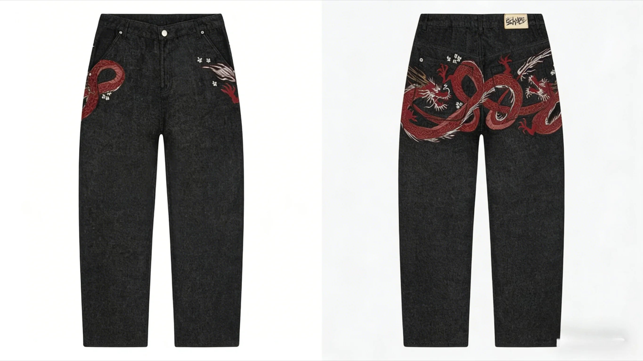 Y2K Black Washed Embroidered High-waisted Oversized Jeans Men European and American Retro Classic Loose Wide-leg Straight Pants