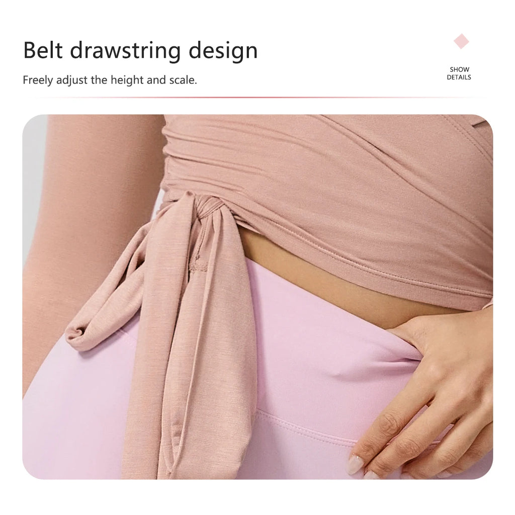 New Summer Women's Yoga Long Sleeve One Piece Strap Yoga Clothing Female Training Premium Ballet Wrap TopsWoman Gym Sports Top