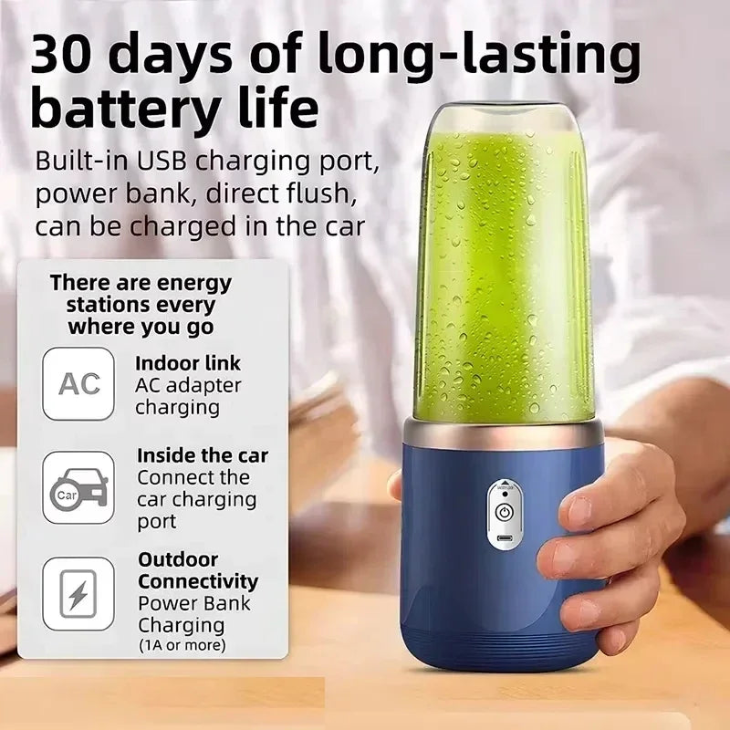 High-Speed Portable Juicer Cup, USB Rechargeable Blender with 6-Blade Head for Fresh Juice, Shakes & Travel