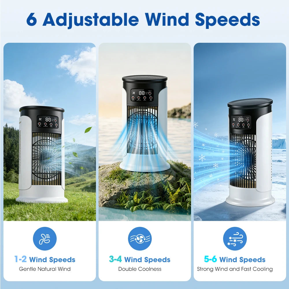 Desktop Air Conditioning Fan 300ML Water/Ice Cooling Fan 6 Speeds Small Air Conditioner Humidifier Cooler Fan With Ambient Light