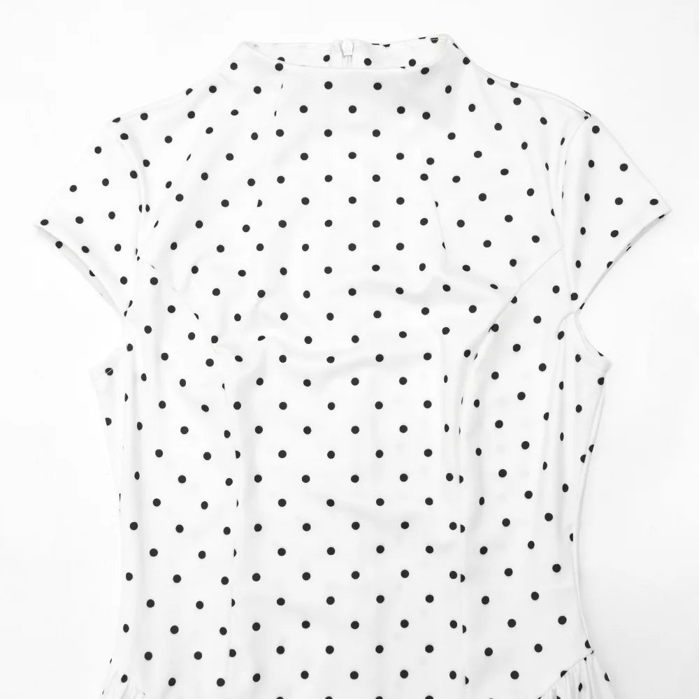 Talenza White Polka Dot Long Dress Summer Sexy High-Waisted Vintage Print Sleeveless Dress Casual Party Vacation New Women Dress