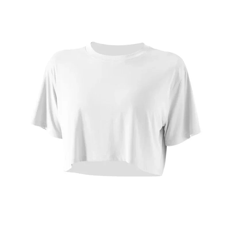 Women Yoga Tops Loose Running Exercise Sport Crop Top Ultralight Elastic Breathable Short Sleeve Gym Fitness Shirt