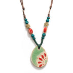 Handmade Vintage Ceramic Necklace Retro craft pottery Ethnic Style Chinese Pendant Unique Women's Accessory  X840G