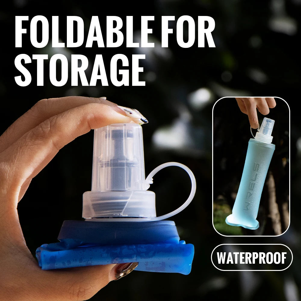 WRELS 250ml 500ml Soft Flask Folding Collapsible Water Bottle TPU BPA Free Outdoor Sport Portable   Water Bag Running Camping