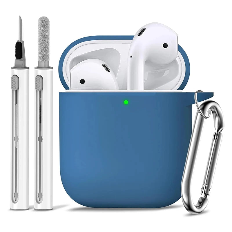 Silicone Cases With Hook For Airpods1/2 Protective Shockproof Wireless Earphone Cover For Airpod 2 1 Box Bags With Cleaner Kit