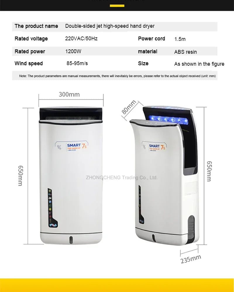 Full New Hand Dryer Induction Hotel Restauran High Speed Jet-type Hand Drying Machine Double-sided hand dryer 220v