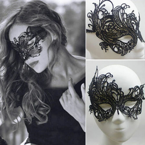 Women Carnival Mask Hollow Lace Masquerade Face Mask Princess Prom Party Props Black Eye Mask Halloween Costume for Women