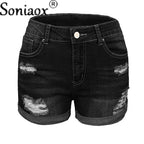 2024 Summer New Women Crimping Button Up Stretch Sexy Hole Jean Shorts High Waist Skinny Streetwear Trendy Ripped Denim Shorts