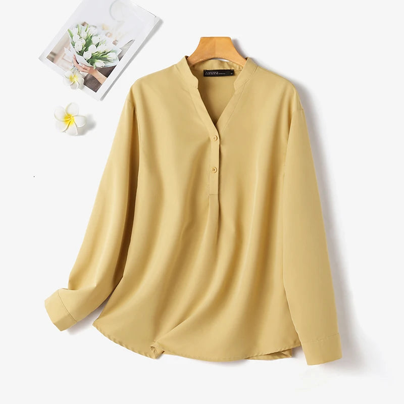 ZANZEA Women Fashion Whiter Shirts Casual Loose Button Down Blusas 2024 Summer Office Blouse Korean OL V-neck Long Sleeve Tunics