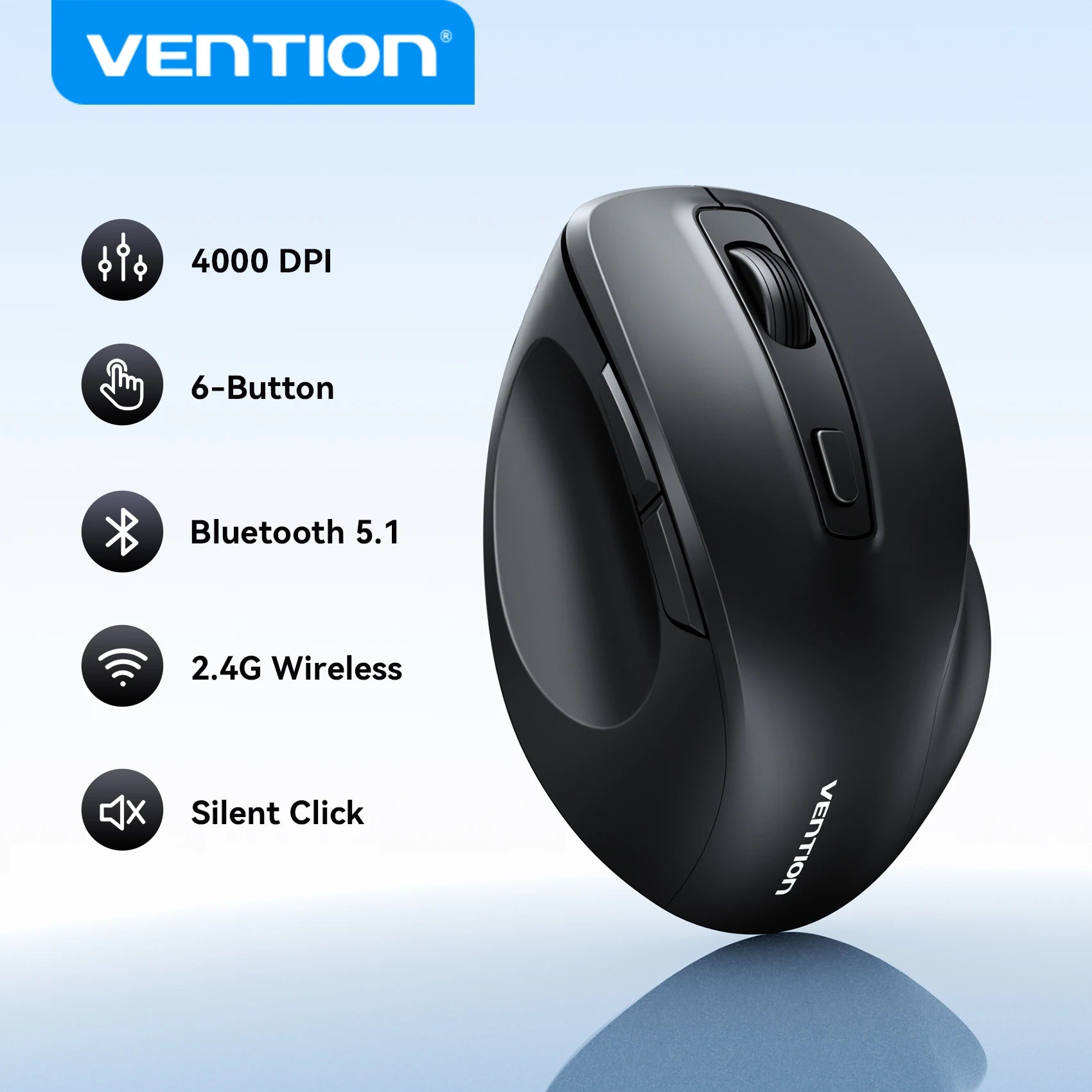 Vention Wireless Bluetooth 5.1 Mouse USB 2.4G Dual-Mode Ergonomic 4000 DPI Mute 6 Button Mouse for MacBook Tablet Laptop PC Mice Main image