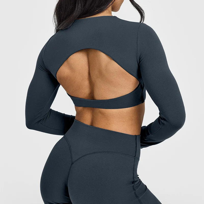 NCLAGEN Yoga Top With Built-in Bra Long-sleeve Women's Gym Clothes Backless Workout Tee High Elastic Breathable Fitness Shirt