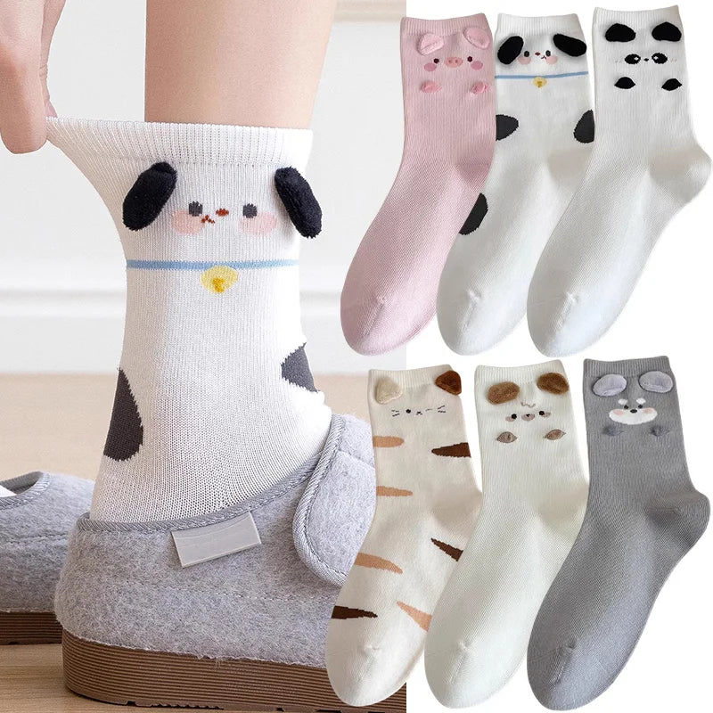 Fashion Sweet Cute 3D Animal Ears Pig Hosiery Winter Warm Cartoon Socks for Children Harajuku Cotton Soft Home Floor Sock
