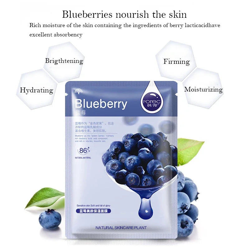 20pcs Natural Plant Facial Mask Moisturizing Oil Control Anti-Aging Fruit Aloe Korean Sheet Face Mask Beauty Skin Care Prodcuts