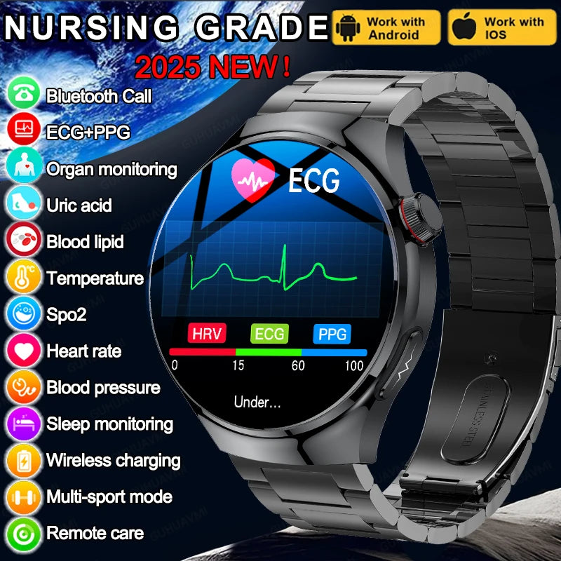 2025 New Nursing Grade Smart Watch Blood oxygen Blood Lipid Uric Acid ECG+PPG Body Temperature Bluetooth Call Health Smartwatch Main image