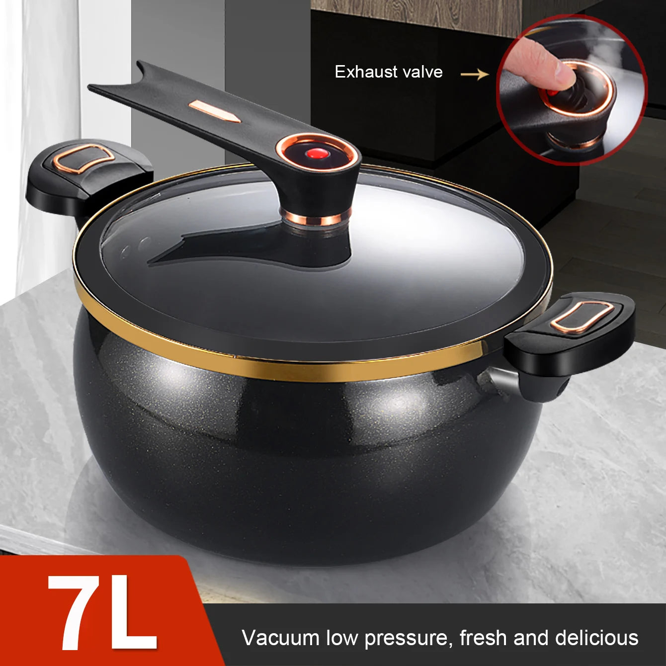 1 Piece of Fat Daddy Micro Pressure Cooker, 7L Large Capacity, 26cm, Suitable for Home Use, Multi-Functional Non-Stick Pot for Stewing and Cooking Soup, Compatible with Induction Cookers and Gas Stoves Main image