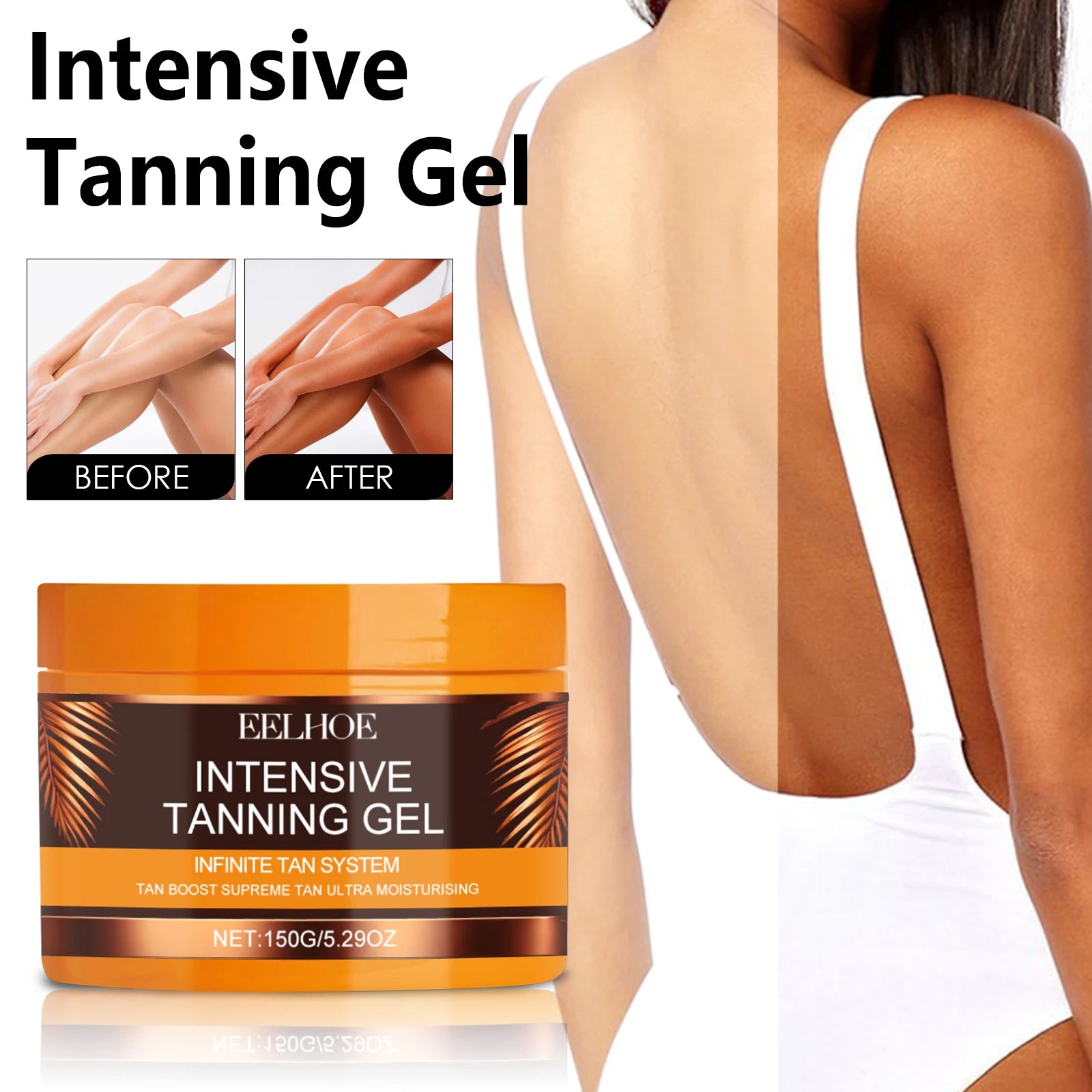 Intensive Tanning Gel & Cream Set Accelerator Bronzing Dark Skin Long Lasting Moisturizing Face Body Sunless Self Tanning Cream