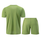 2-Piece Men's Summer Quick drying Sports Suit Loose And Breathable Short Sleeved T-shirt Running And Fitness Black Pocket Shorts