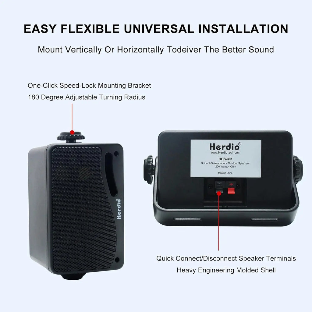 Herdio 3.5'' 2PCS Passive Outdoor Speakers Wired Waterproof 200W 3 Way Premium Mountable Wall Mount Speakers With Superior Sound