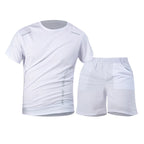 2-Piece Men's Summer Quick drying Sports Suit Loose And Breathable Short Sleeved T-shirt Running And Fitness Black Pocket Shorts
