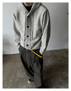New Casual Luxury Hooded Knitted Cardigan For Man Korean Fashion Loose Button-up Sweater Y2K Vintage Streetwear Knitwear Coat