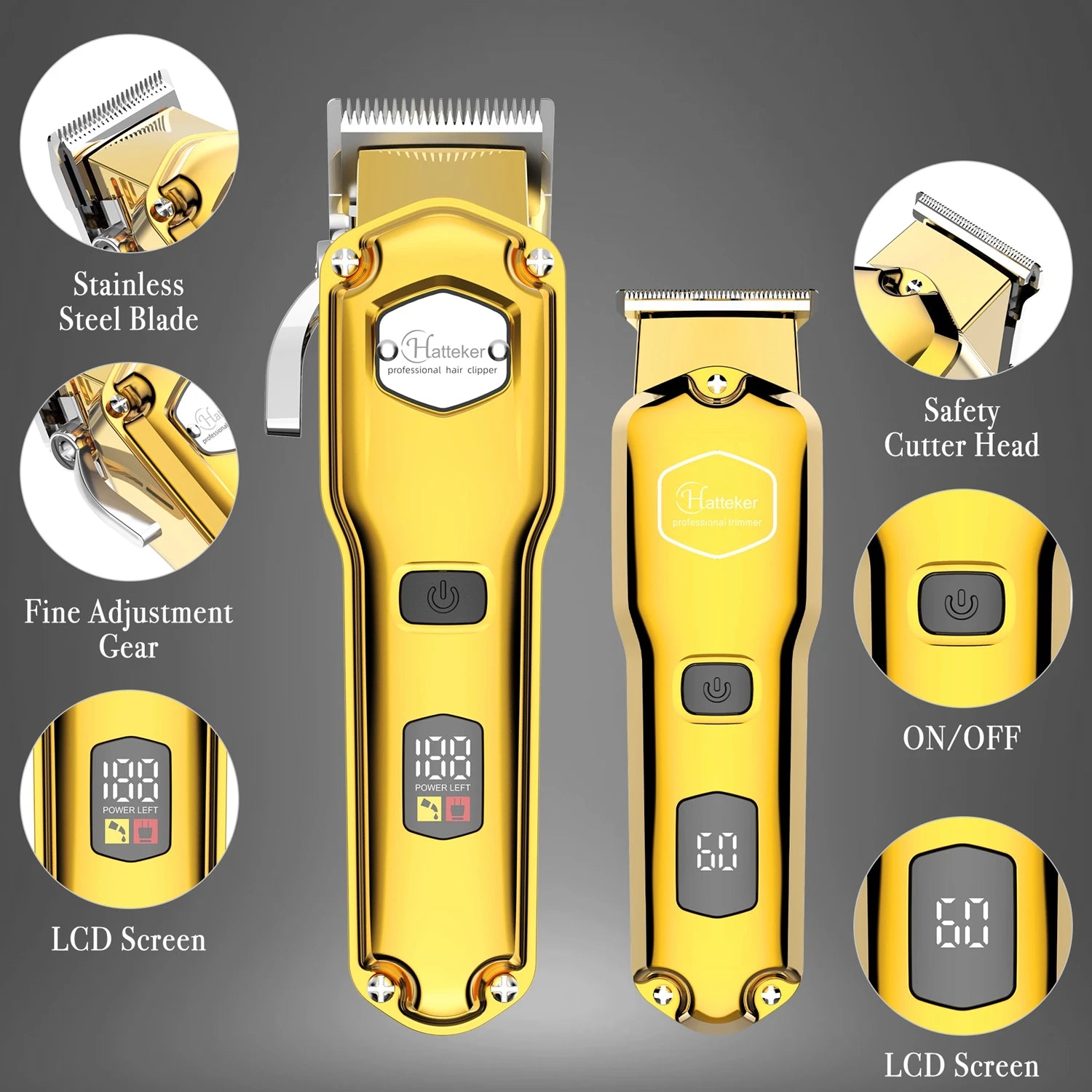 HATTEKER Professional Hair Clipper for Men Cordless Metal Barber Clipper and Trimmer Set Clipper for Hair Cutting Kit