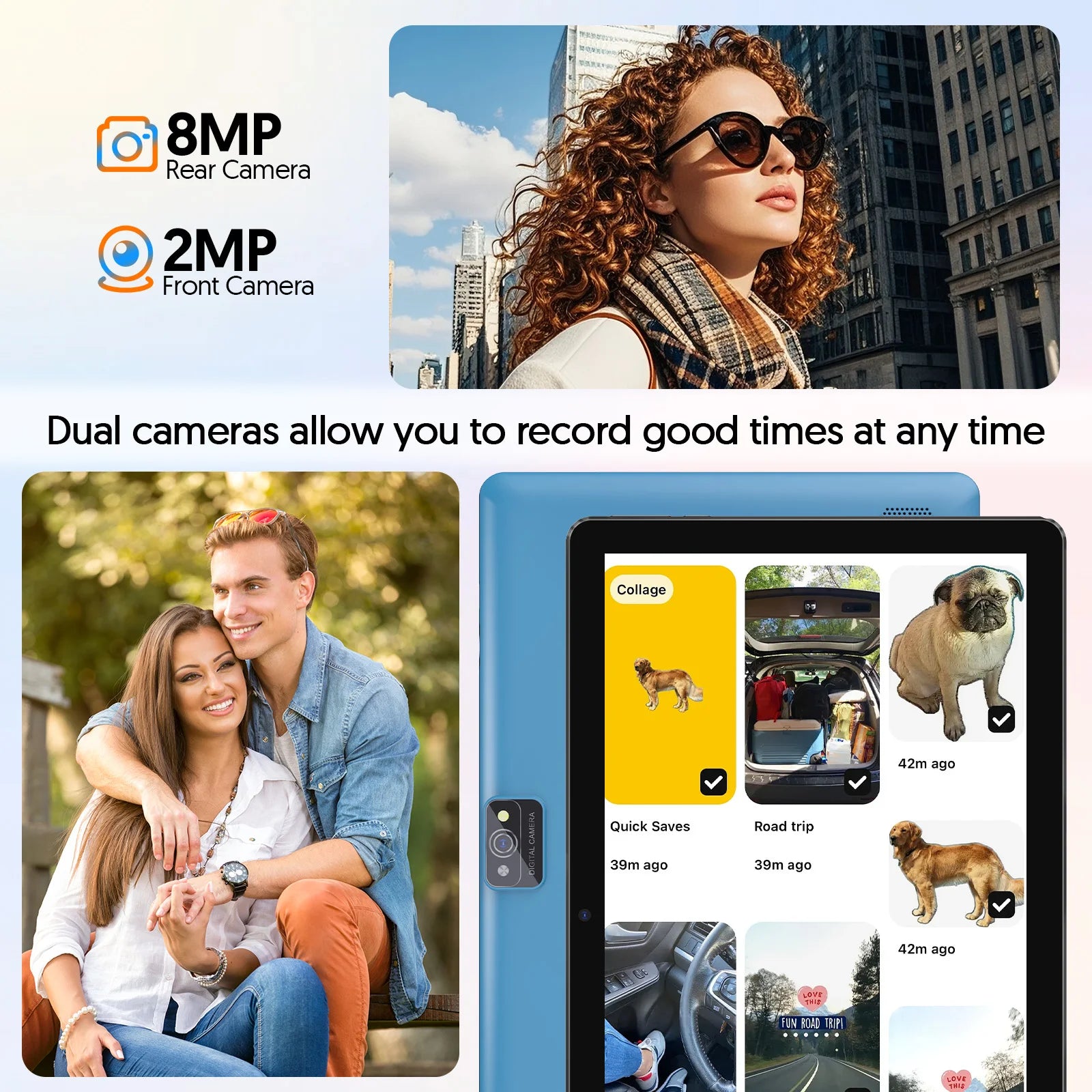 Android 15 Tablet, 10.0-inch screen, quad-core processor, 12GB RAM (3GB+9GB), 64GB storage, 2MP+8MP dual cameras，6000mAh