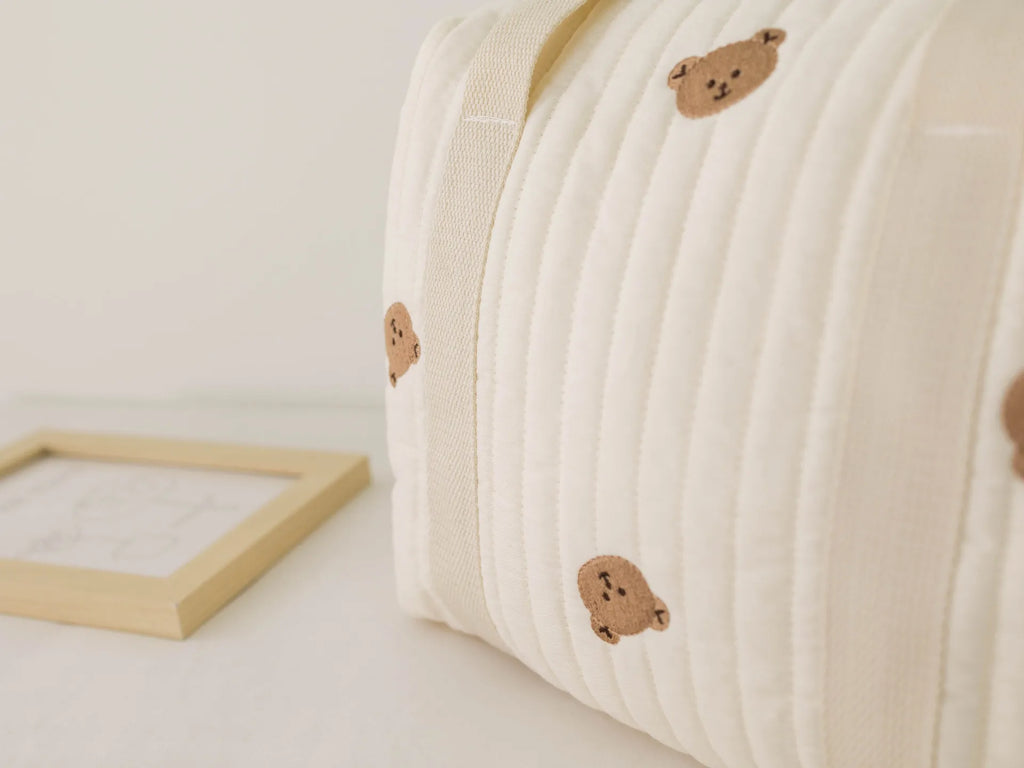 Cute Bear Baby Stroller Nappy Bag Korea Embroidery Cotton Mommy Bag Soft Maternity Shoulder Pack Portable Baby Diaper Organizer