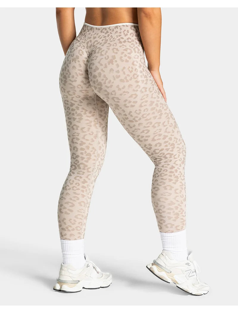 Teveo Tight-fitting Leopard-print Seamless Yoga Pants with Nude-skin High Elasticity Suitable for Fitness Running Pants