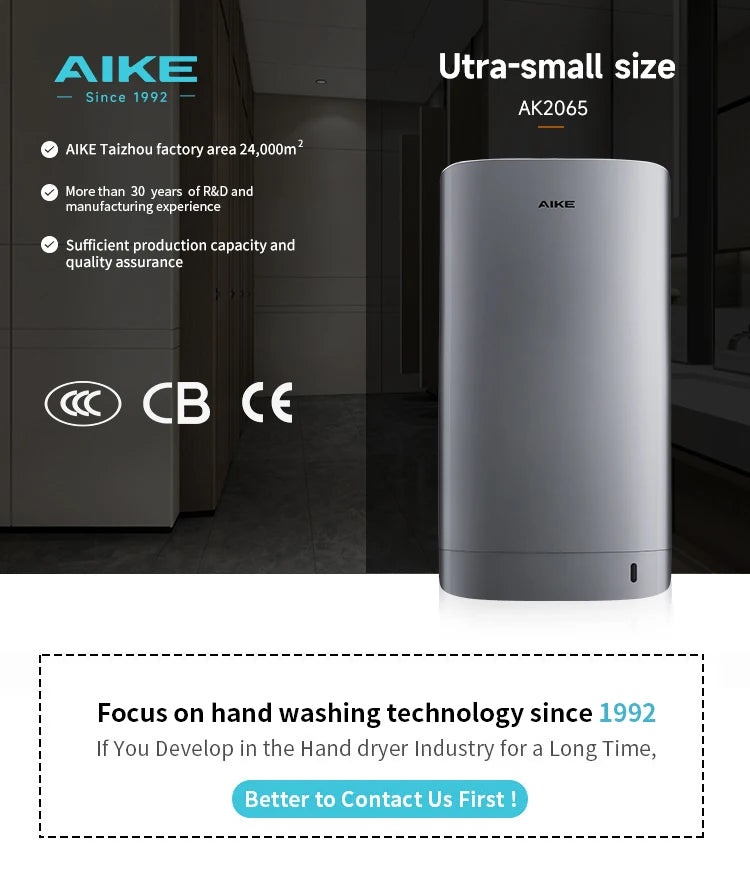 AIKE Automatic Hand Dryer for Bathroom Jet Hand Dryer with HEPA Filtered Vertical Slim Compact High Speed Wall Dryers 1400-1750W