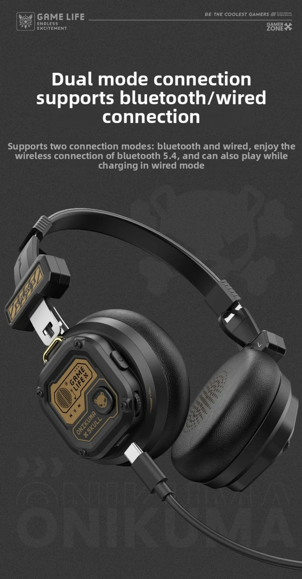 Onikuma Bluetooth Headphones Over Ear Hifi Stereo Music Headset Professional True Sports with Earphones TF/AUX Music Player