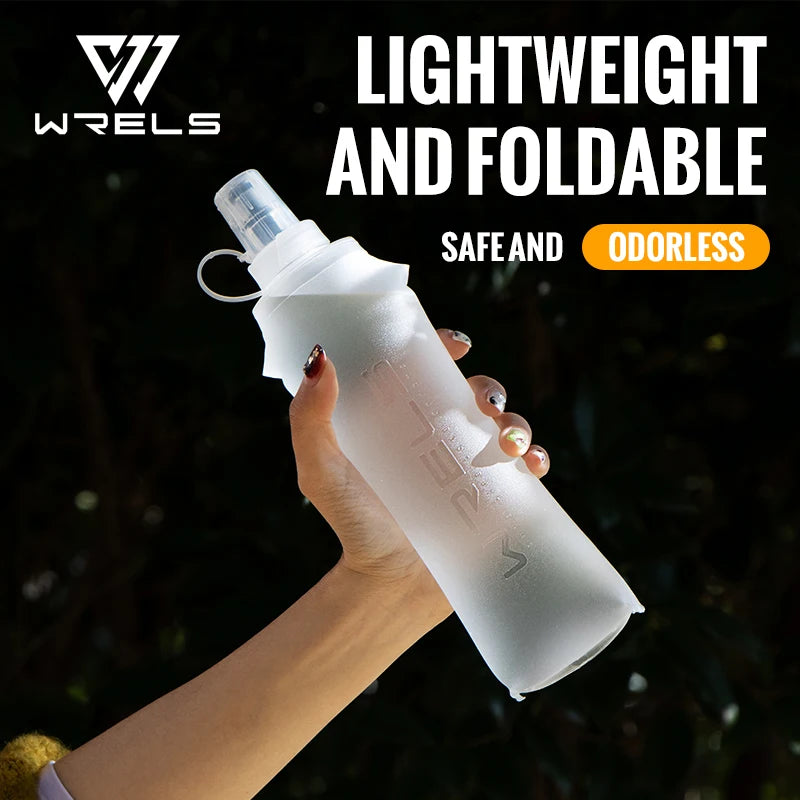 WRELS 250ml 500ml Soft Flask Folding Collapsible Water Bottle TPU BPA Free Outdoor Sport Portable   Water Bag Running Camping