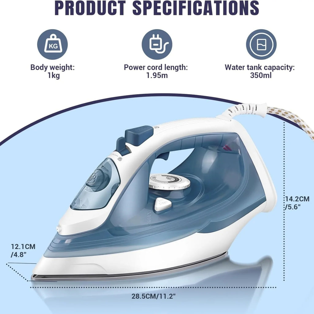 BRIEFNESS 2400W Steam Iron Handheld Iron Adjustable Thermostat Control Ironing Clothes Portable Ironing Tool