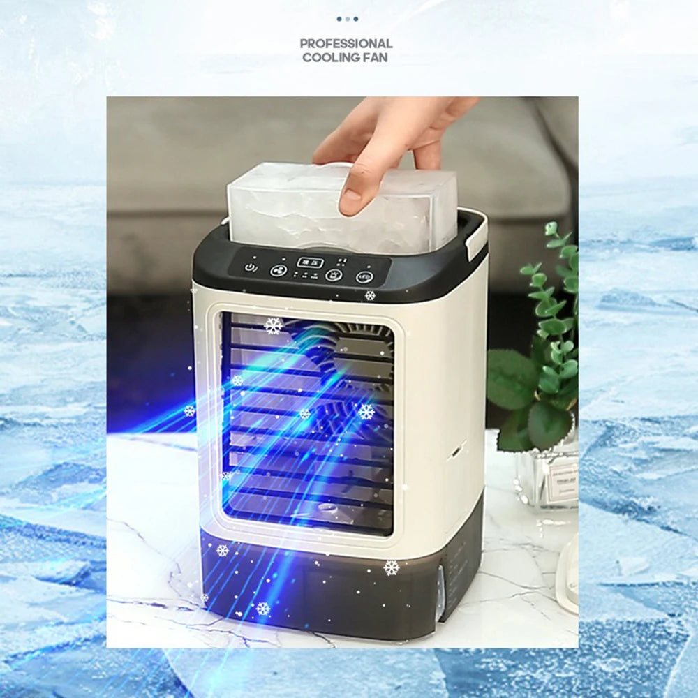 USB Portable Air Conditioner Fan Dual Mist Humidifier Ice Box 3 Speed Desktop Cooling Fan With LED Night Light