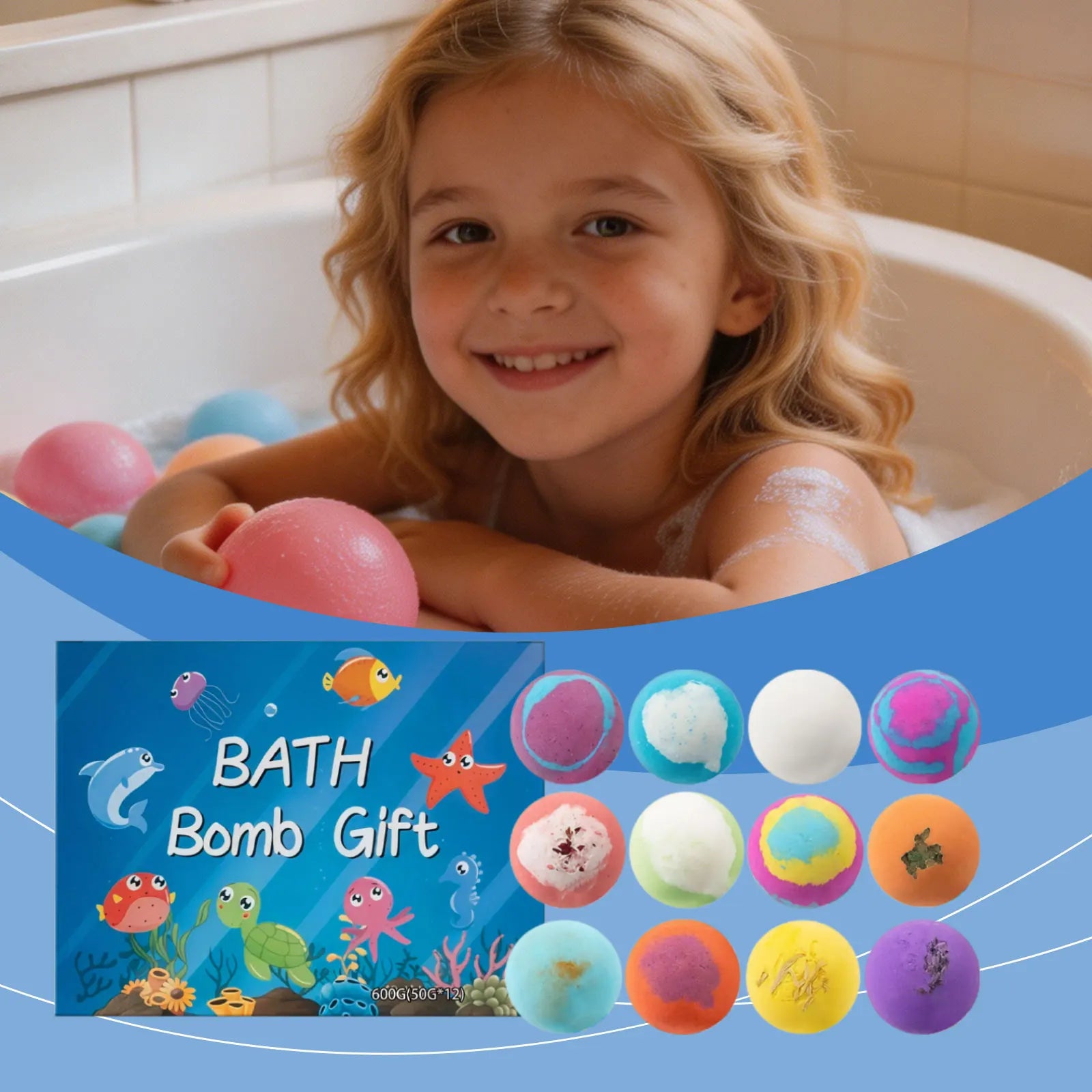 16pcs Bath Bombs Set For Kids Handmade Natural Mega Bubbles Surprise Funny Skin Friendly Bubble Bathing Kit Ocean Toys Gift Secondary image