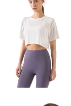 Women Yoga Tops Loose Running Exercise Sport Crop Top Ultralight Elastic Breathable Short Sleeve Gym Fitness Shirt