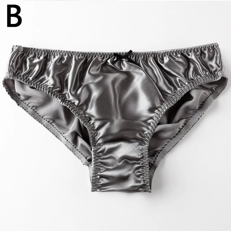 Women'S 100% Mulberry Silky Panties Fashion Lace Brief Large Size Comfortable Breathable Solid Color Lingerie Seamless Underwear