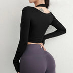 Cloud Rise Women Yoga Shirts Sports Workout T-Shirt Sexy Girl Long Sleeve Blouse Gym Fitness Crop Top Autumn Winter Sportswear
