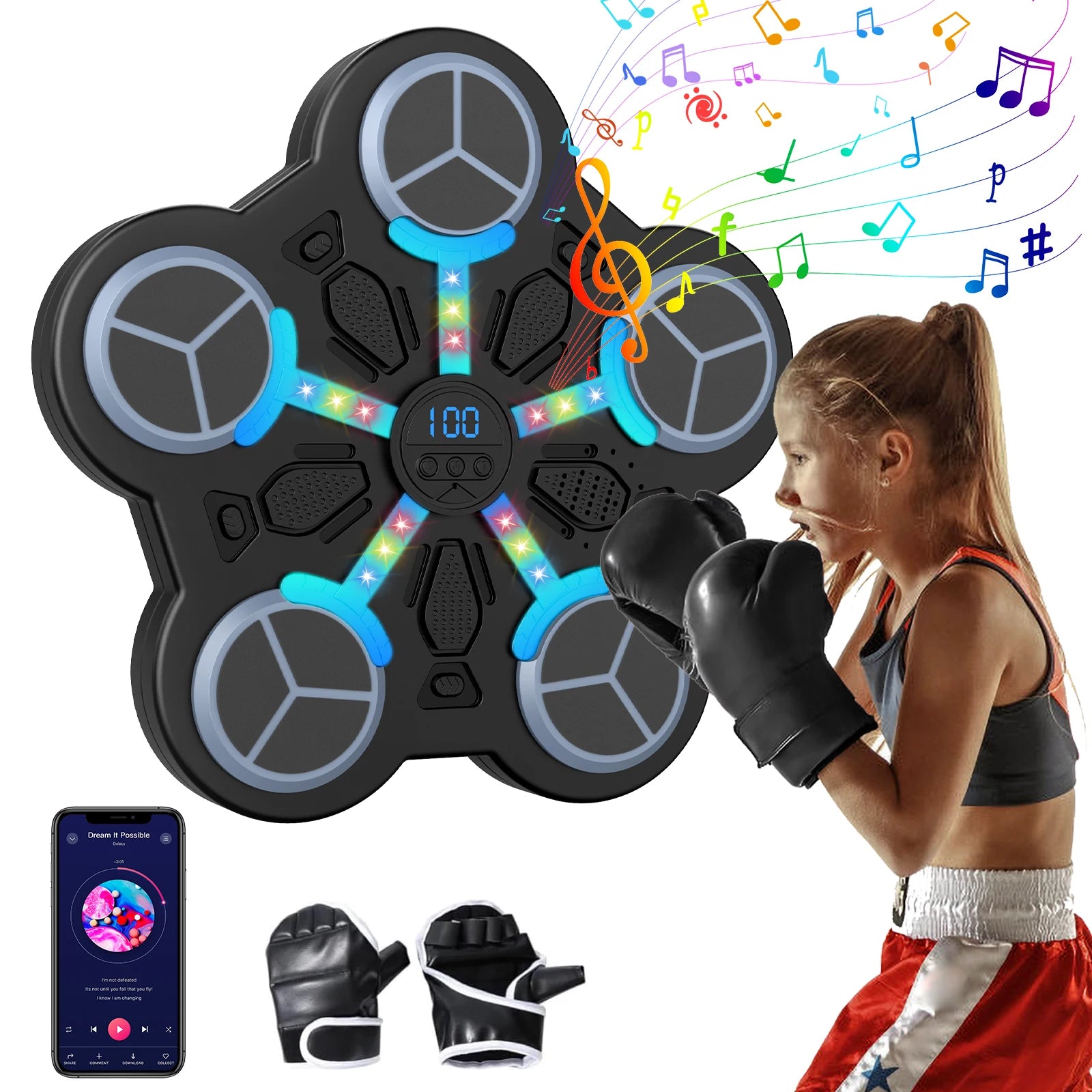 Upgraded Kids Smart Bluetooth Boxing Trainer w/ 5-Target Scoring, Built-in Battery & Music for Home Fitness Main image