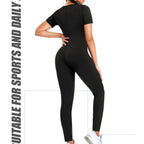 Full-body sauna suit women's short-sleeved jumpsuit waist trainer with zipper abdominal fat exercise suit