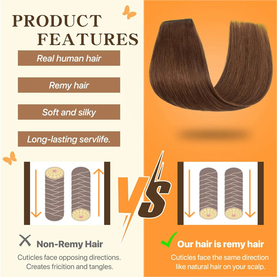 TESS Wire Hair Extensions Invisible Straight Wire Remy Human Hair Extensions with Transparent Line Clip In Hair Weft For Women